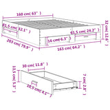 Posteljni okvir s predali rjavi hrast 160x200 cm inženirski les