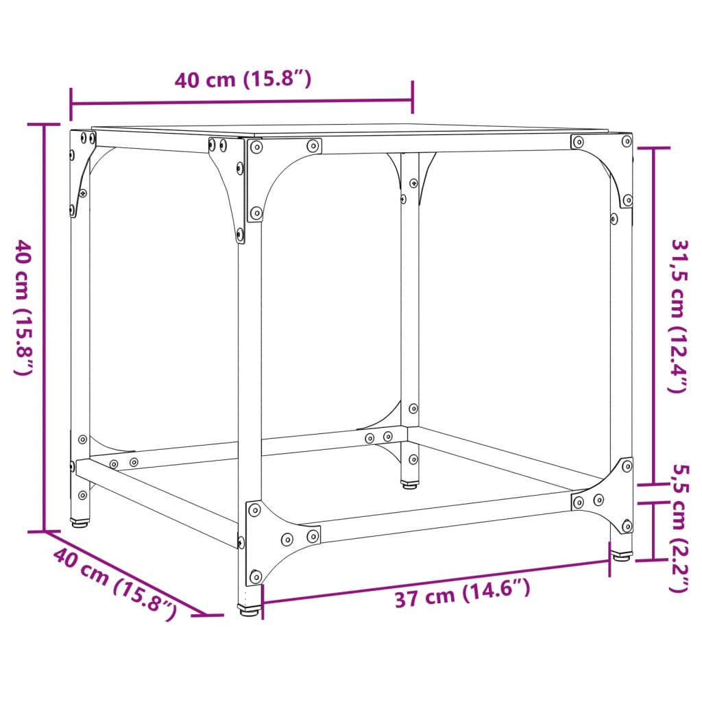 Klubske mizice s stekleno površino 2 kosa 40x40x40 cm jeklo