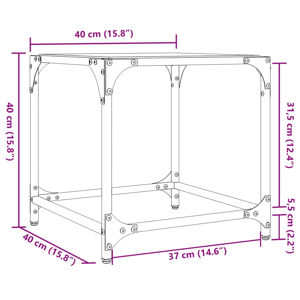 Klubske mizice s črno stekleno površino 2 kos 40x40x40 cm jeklo