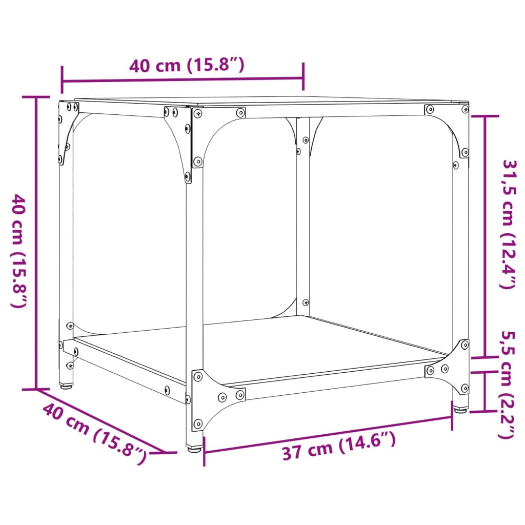 Klubske mizice s stekleno površino 2 kosa 40x40x40 cm jeklo