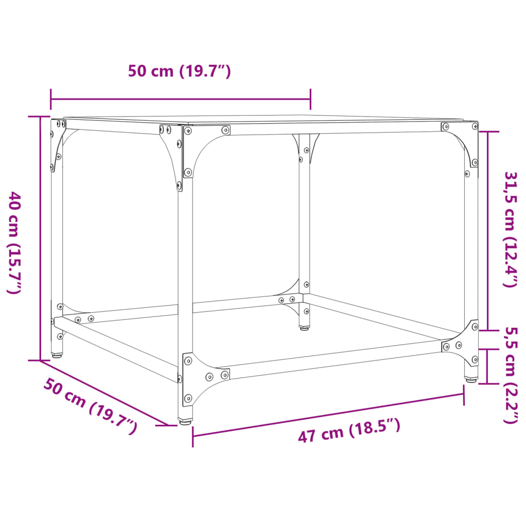 Klubske mizice s črno stekleno površino 2 kos 50x50x40 cm jeklo