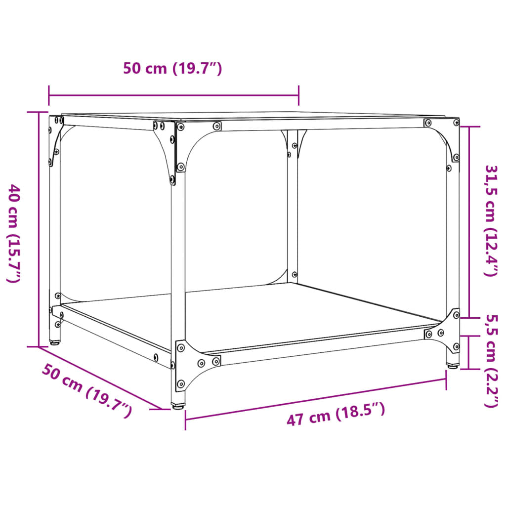 Klubske mizice s stekleno površino 2 kosa 50x50x40 cm jeklo