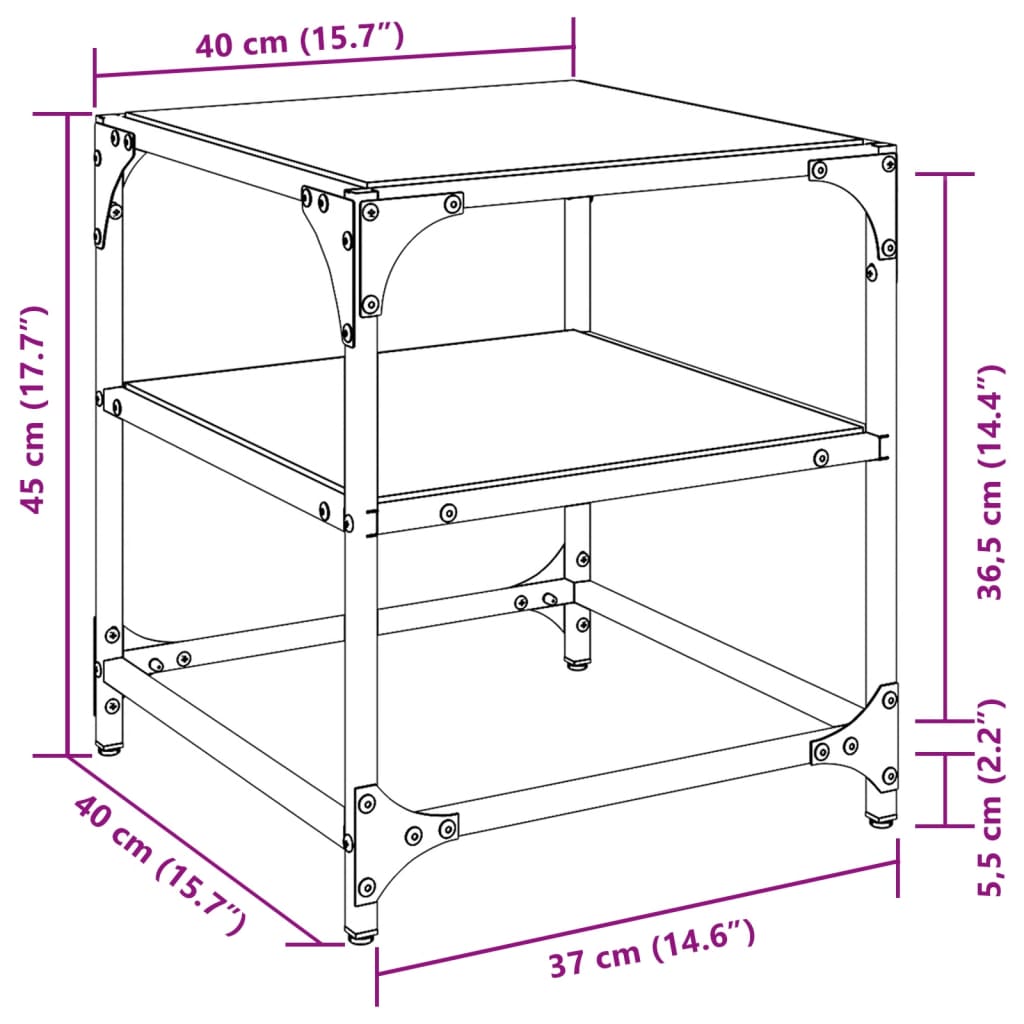 Klubske mizice s stekleno površino 2 kosa 40x40x45 cm jeklo