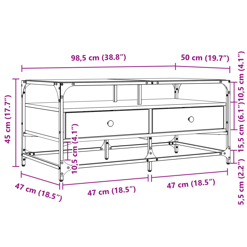 Klubska mizica s steklom sonoma hrast 98,5x50x45 cm jeklo