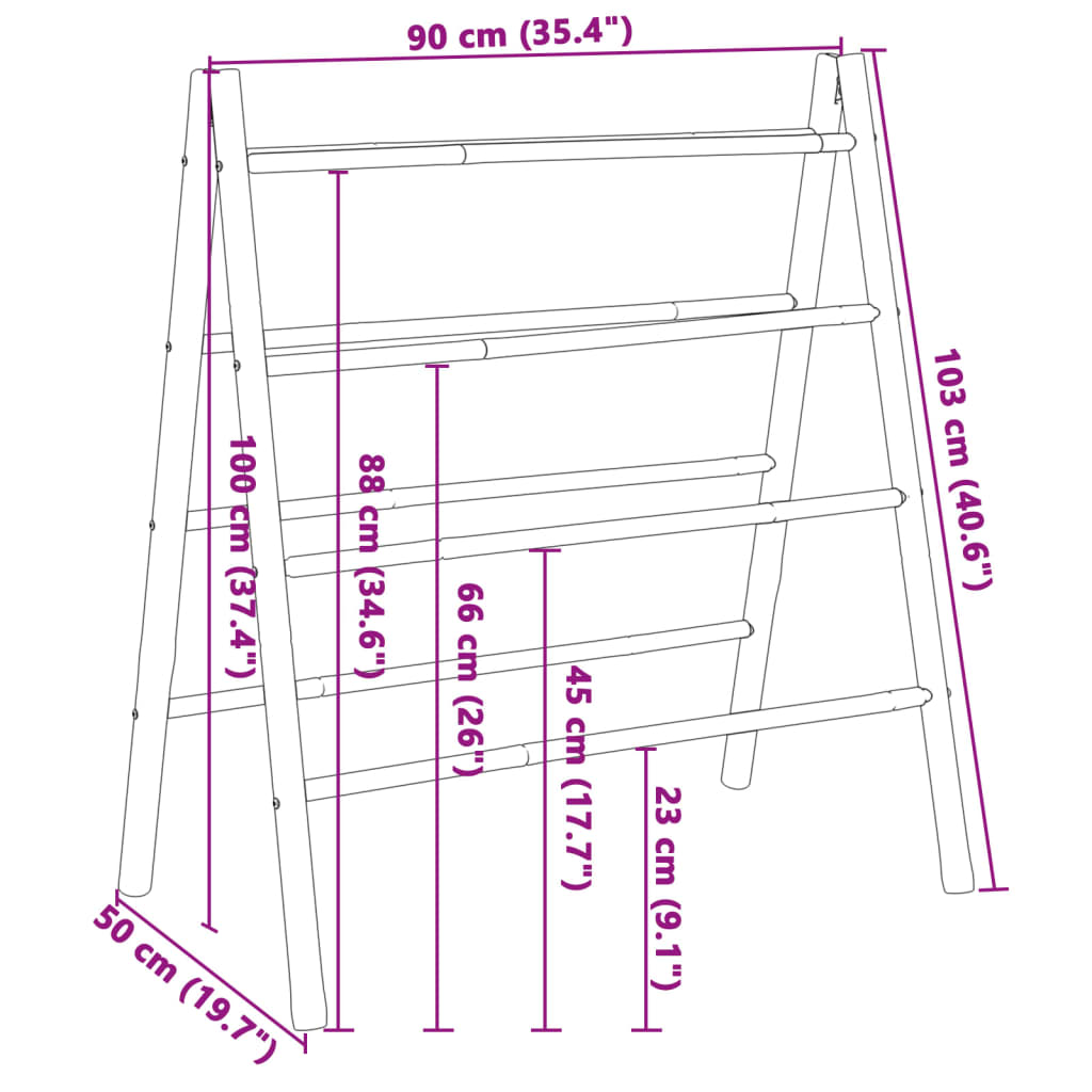 Dvojna lestev za brisače s 4 prečkami 90x50x100 cm bambus