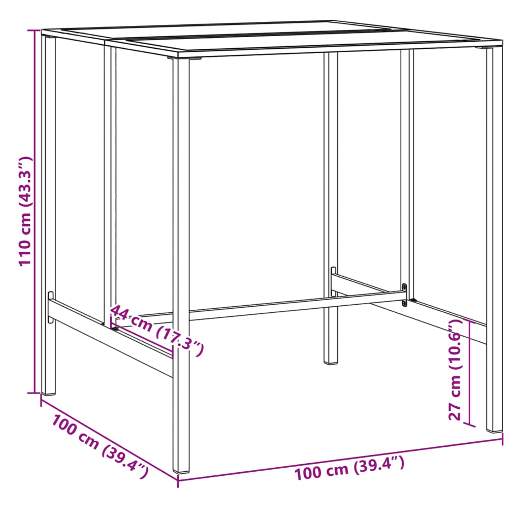 Barska miza črna 100x100x110 cm prašno barvano jeklo