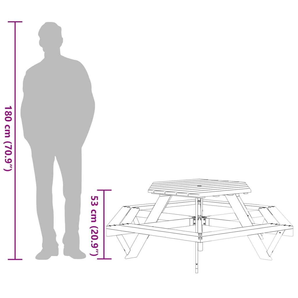 Piknik miza za 6 otrok s klopmi šestkotna trden les jelke