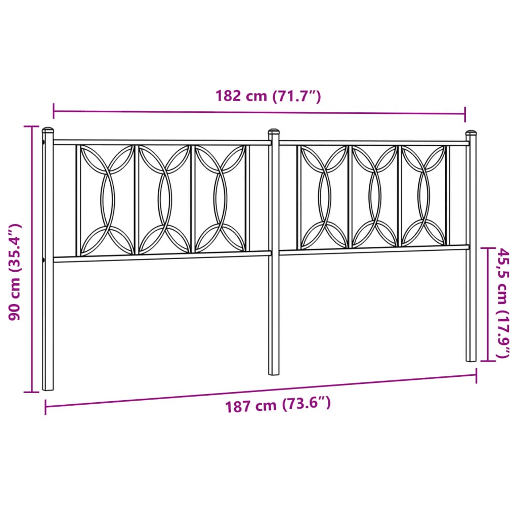 Kovinsko posteljno vzglavje črno 180 cm