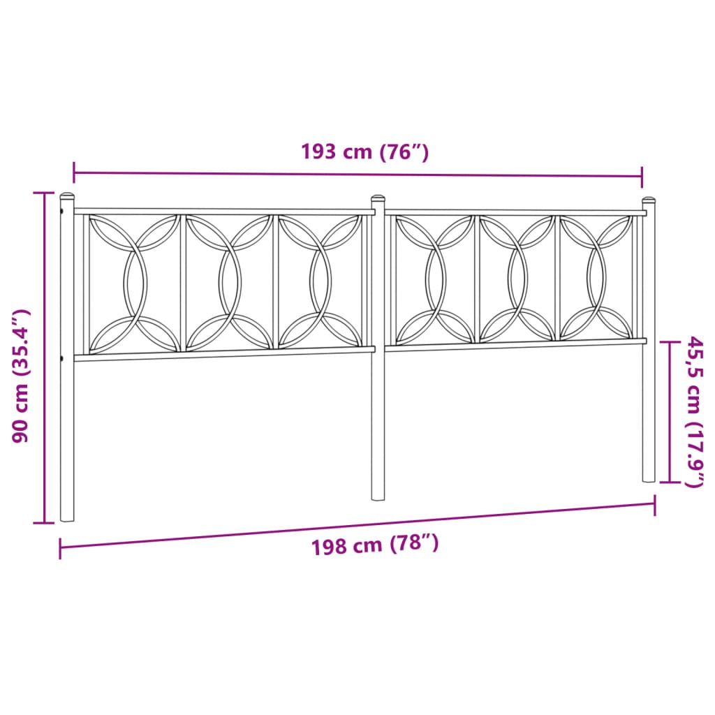 Kovinsko posteljno vzglavje črno 193 cm