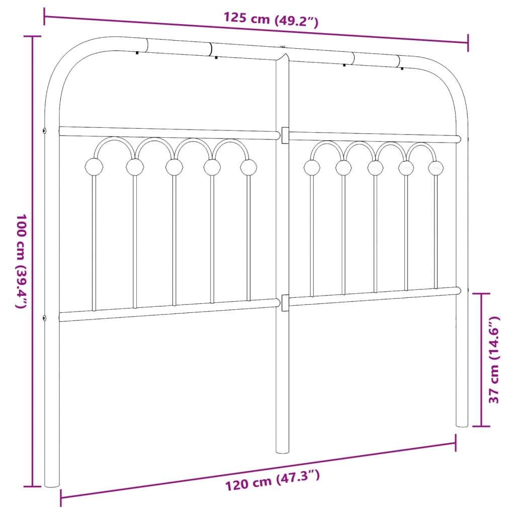 Kovinsko posteljno vzglavje črno 120 cm