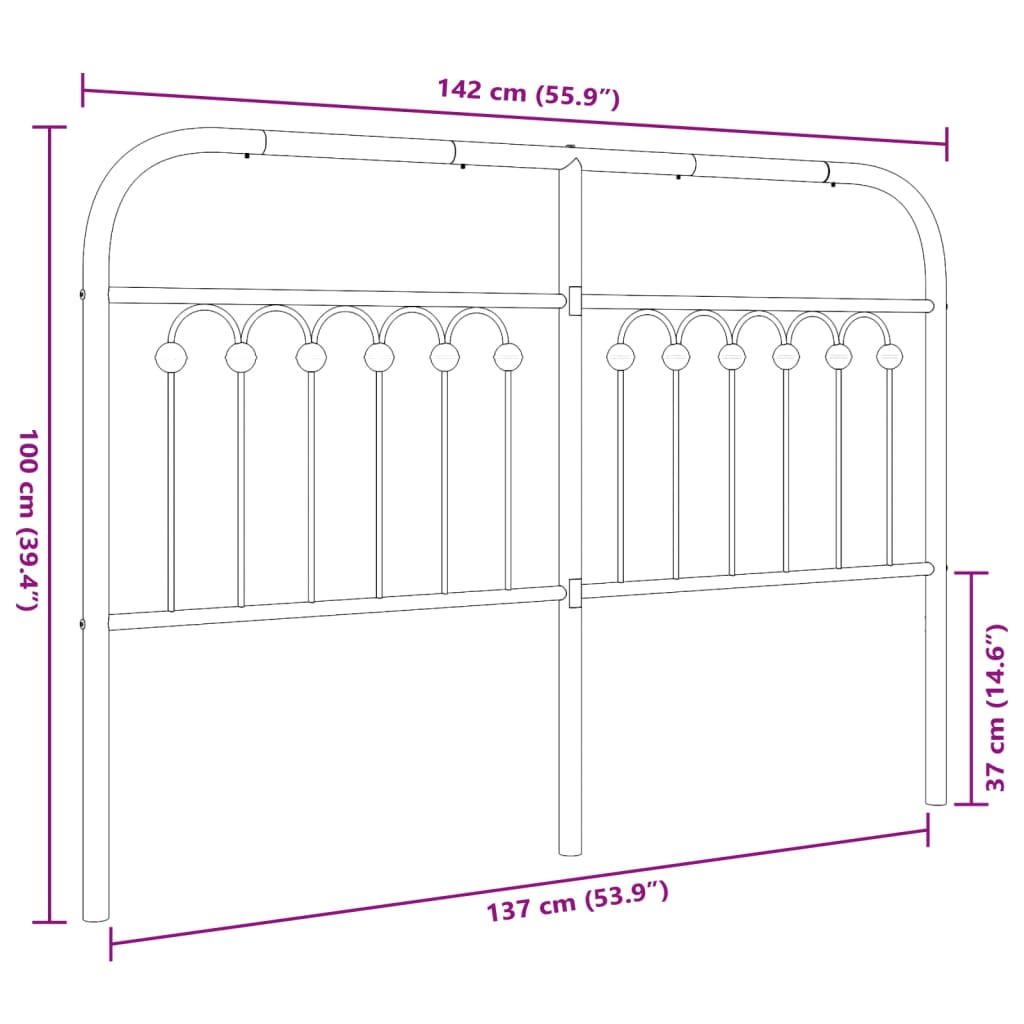 Kovinsko posteljno vzglavje črno 135 cm