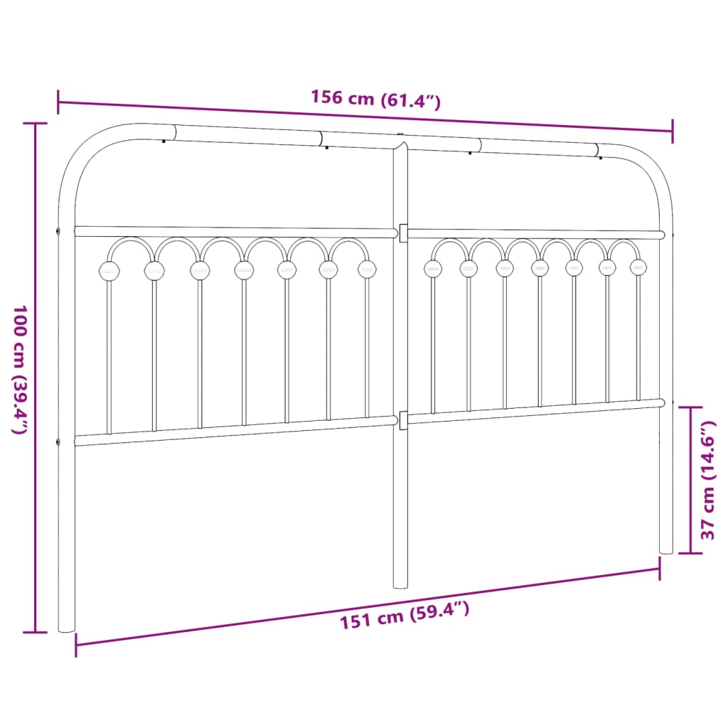 Kovinsko posteljno vzglavje črno 180 cm