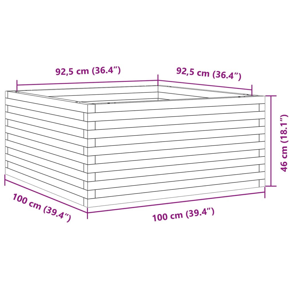 Vrtno korito belo 100x100x46 cm trdna borovina