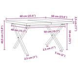 Klubska mizica X okvir 60x60x40,5 cm trdna borovina lito železo