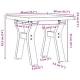 Klubska mizica Y okvir 40x40x35,5 cm trdna borovina lito železo
