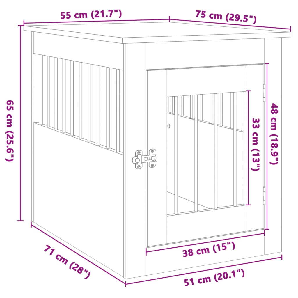 Boks za psa sonoma hrast 55x75x65 cm inženirski les