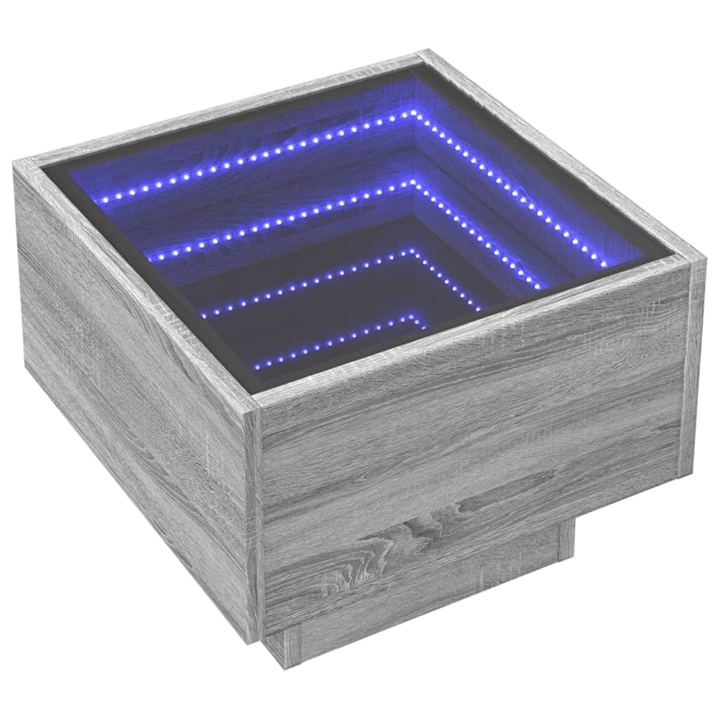 Stranska mizica z LED siva sonoma 40x40x30 cm inženirski les