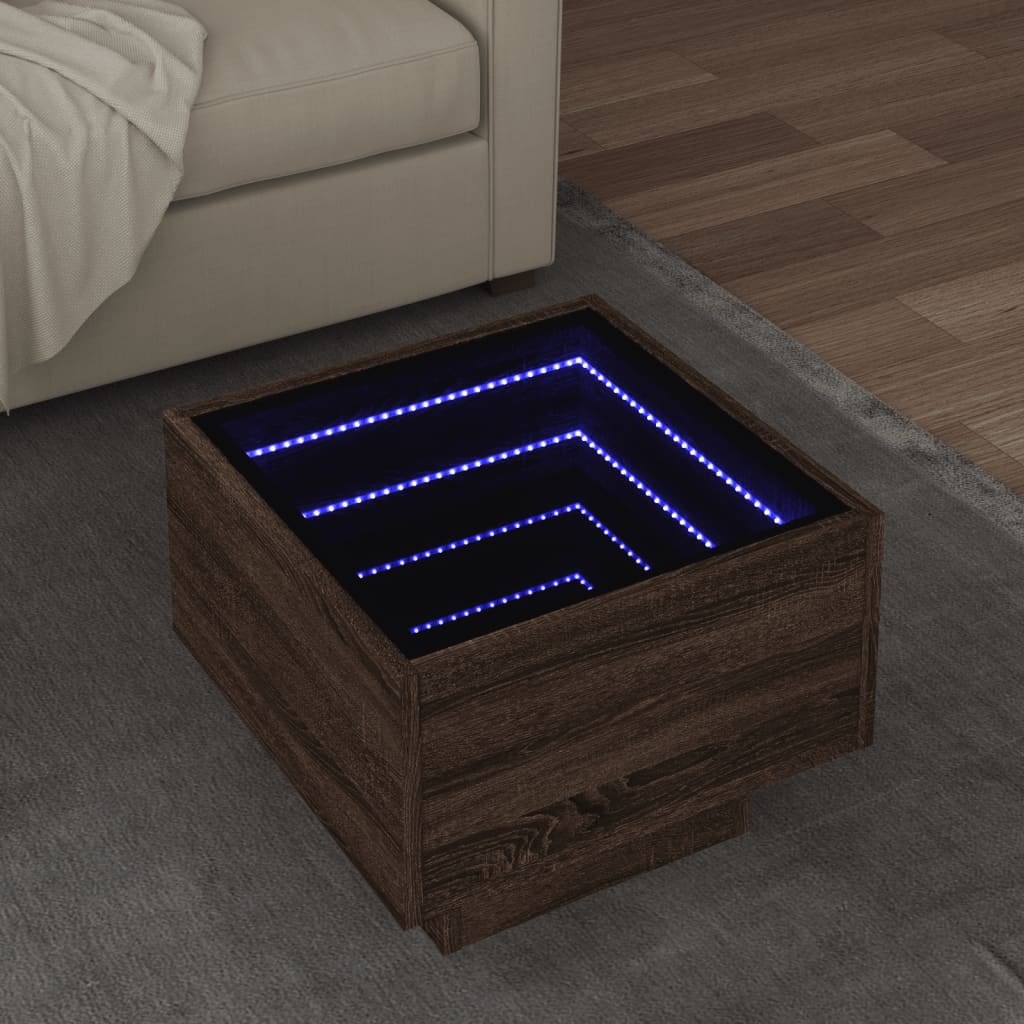 Stranska mizica z LED rjavi hrast 40x40x30 cm inženirski les