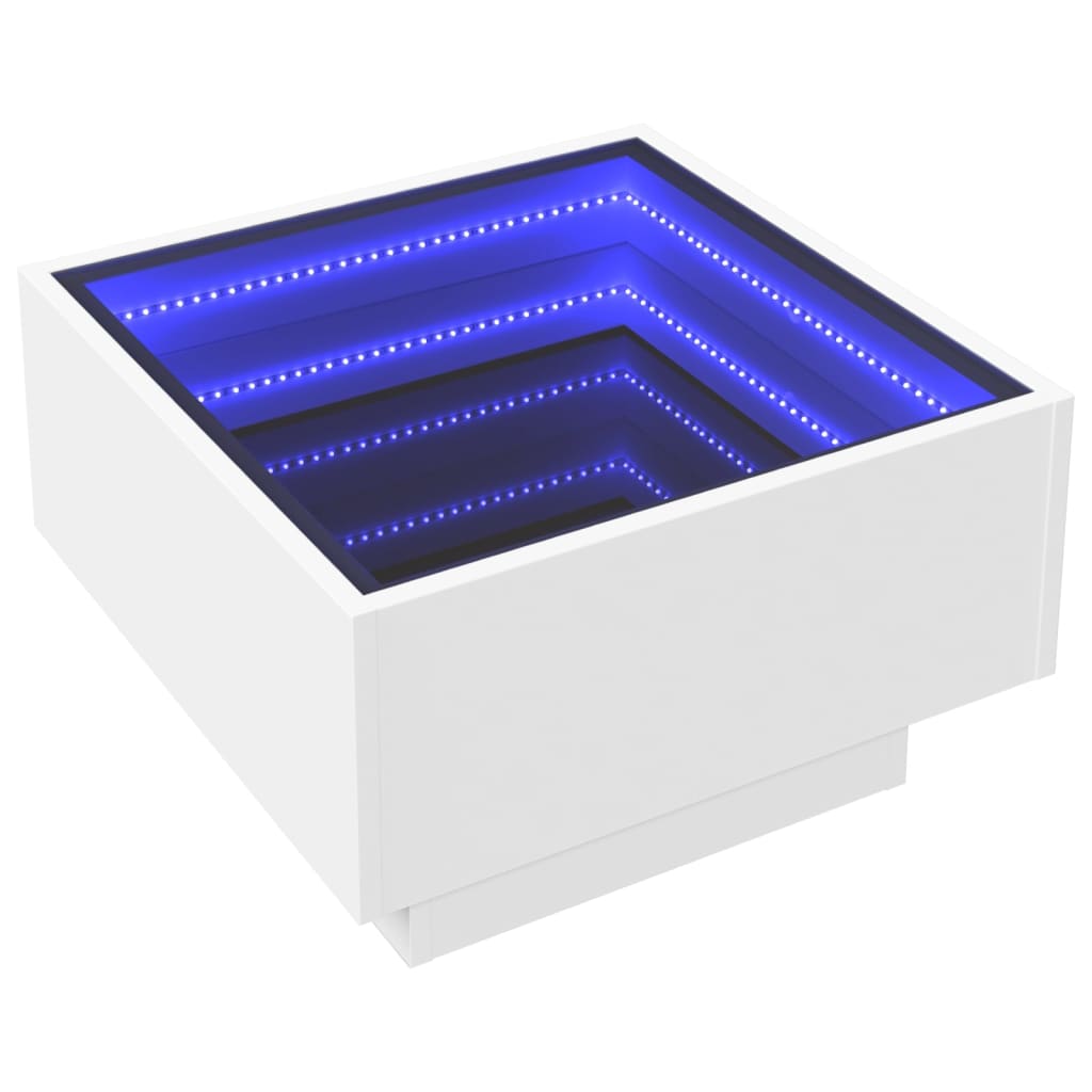 Klubska mizica LED bela 50x50x30 cm inženirski les