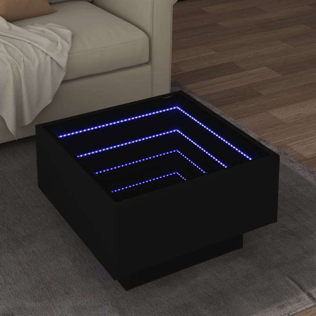 Klubska mizica LED črna 50x50x30 cm inženirski les