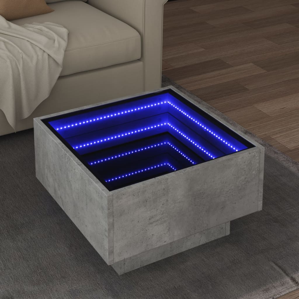 Klubska mizica LED betonsko siva 50x50x30 cm inženirski les