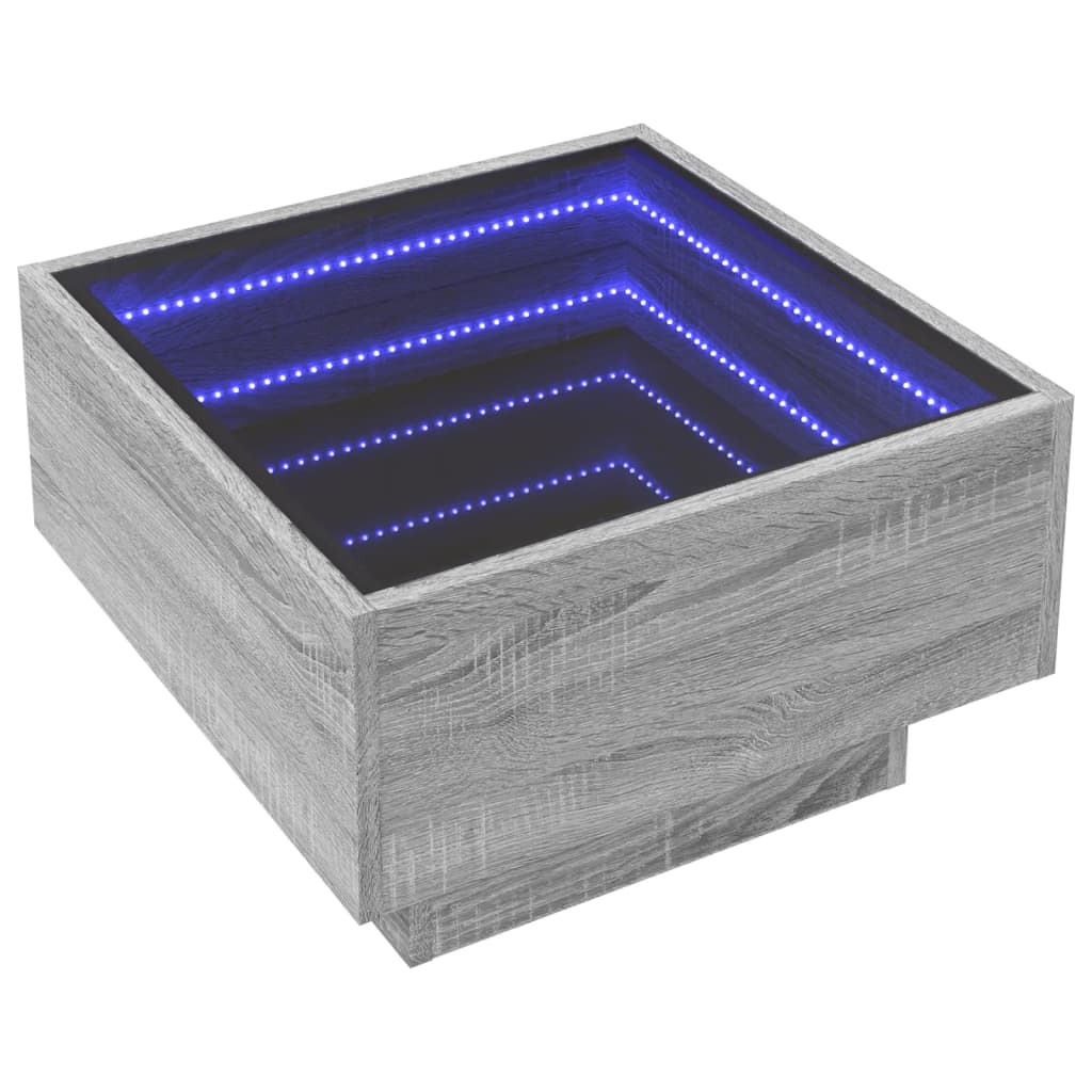 Klubska mizica LED siva sonoma 50x50x30 cm inženirski les