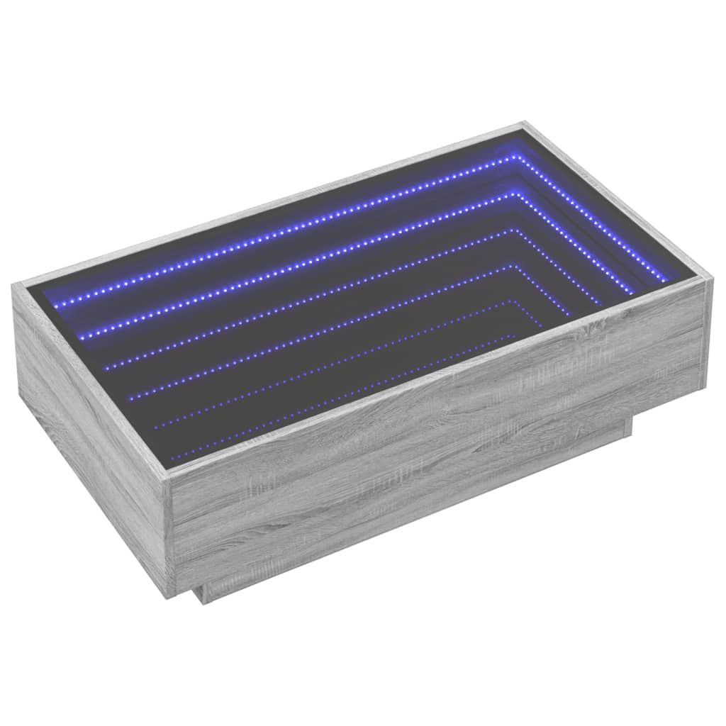 Klubska mizica LED siva sonoma 90x50x30 cm inženirski les