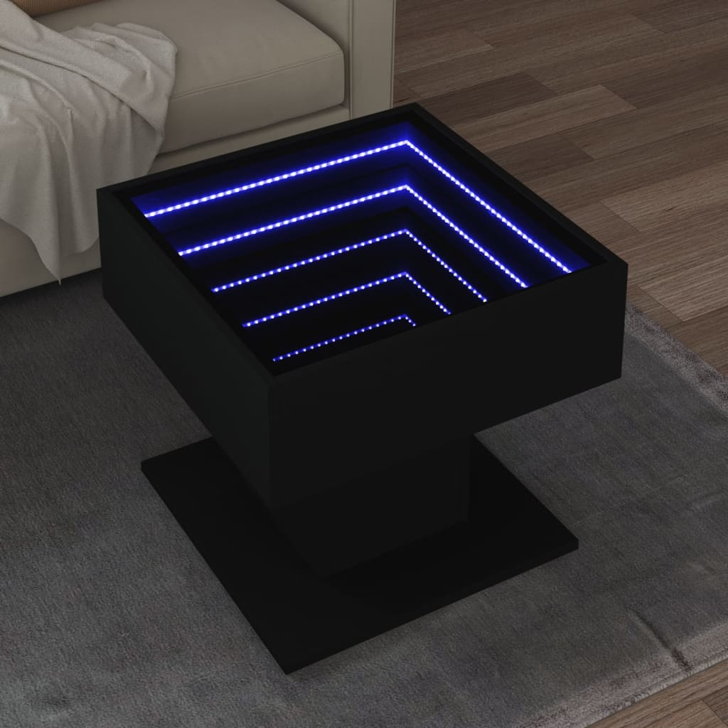 Klubska mizica LED črna 50x50x45 cm inženirski les