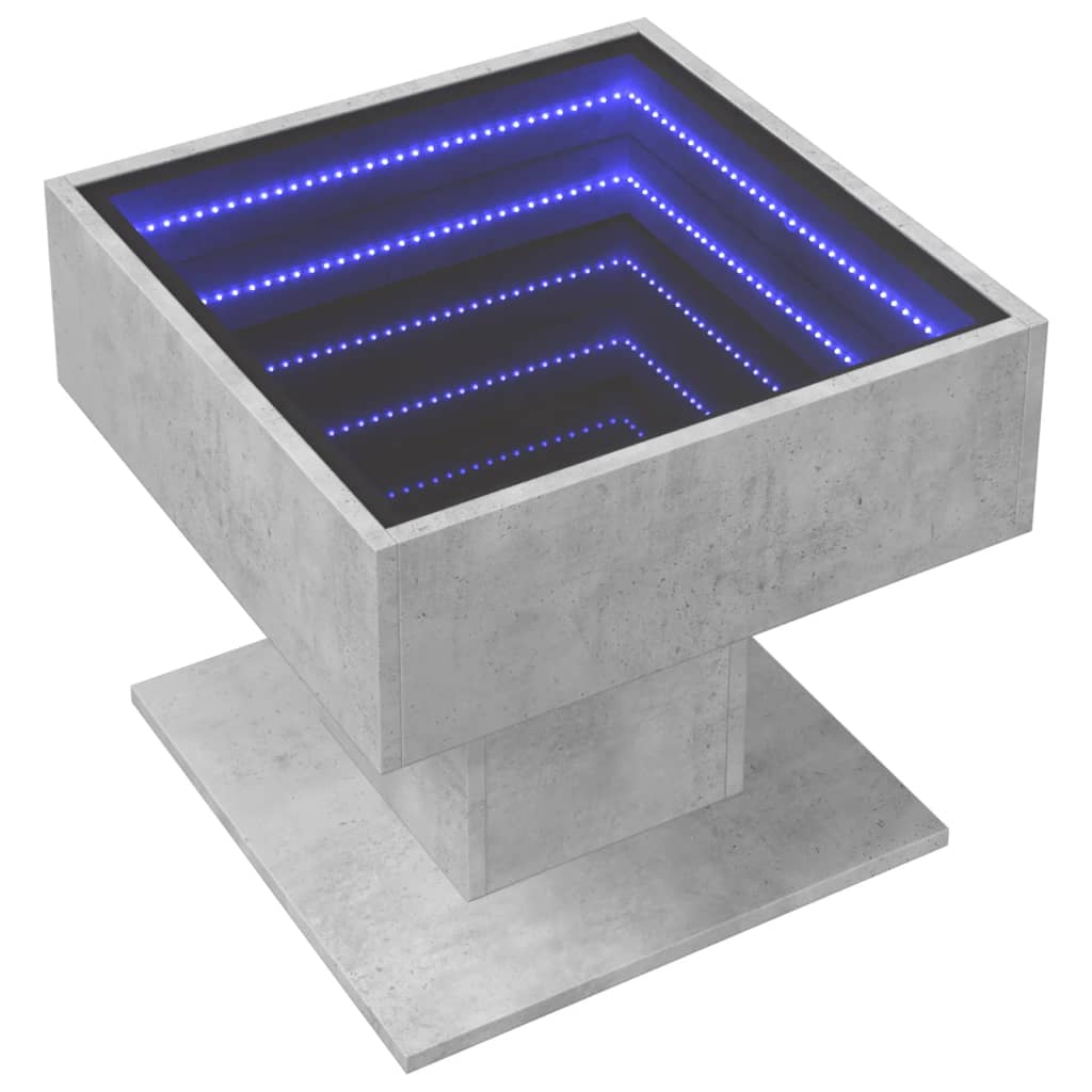 Klubska mizica LED betonsko siva 50x50x45 cm inženirski les