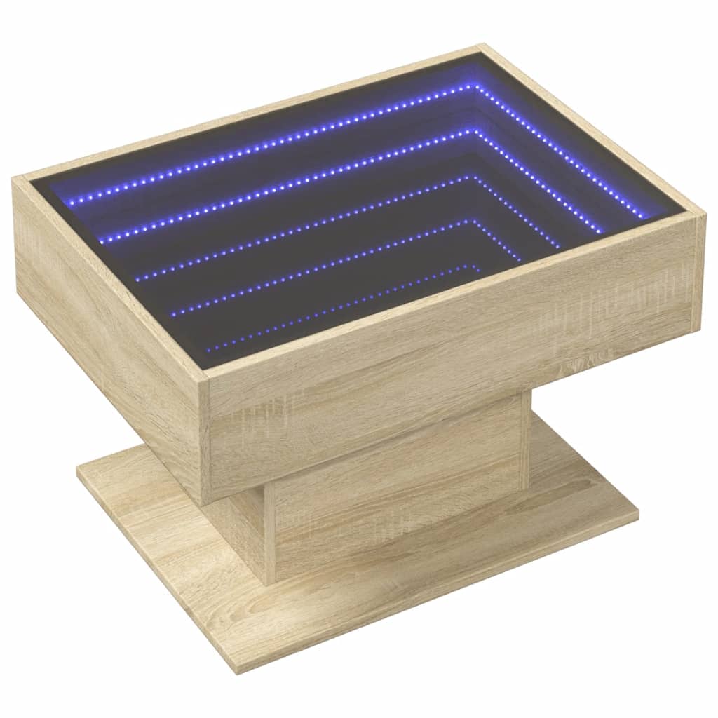 Klubska mizica LED sonoma hrast 70x50x45 cm inženirski les