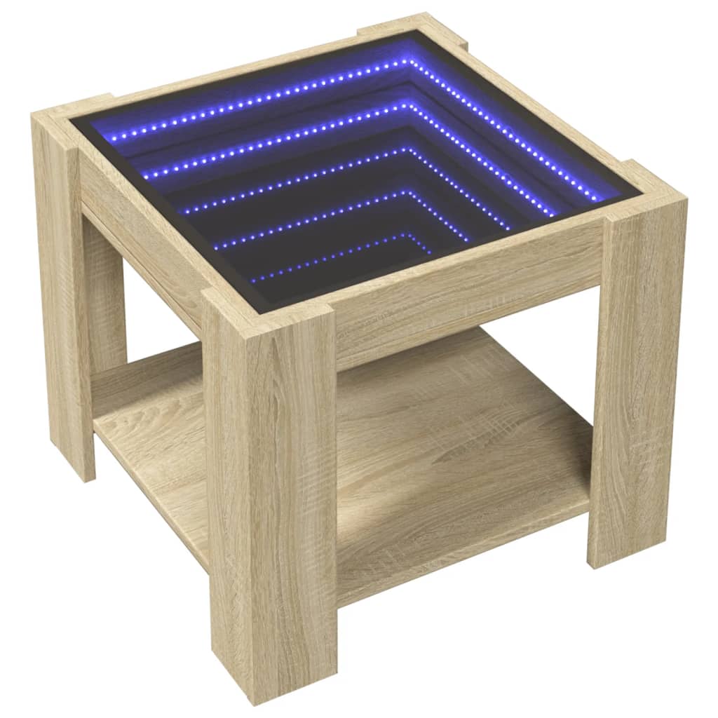 Klubska mizica LED sonoma hrast 53x53x45 cm inženirski les