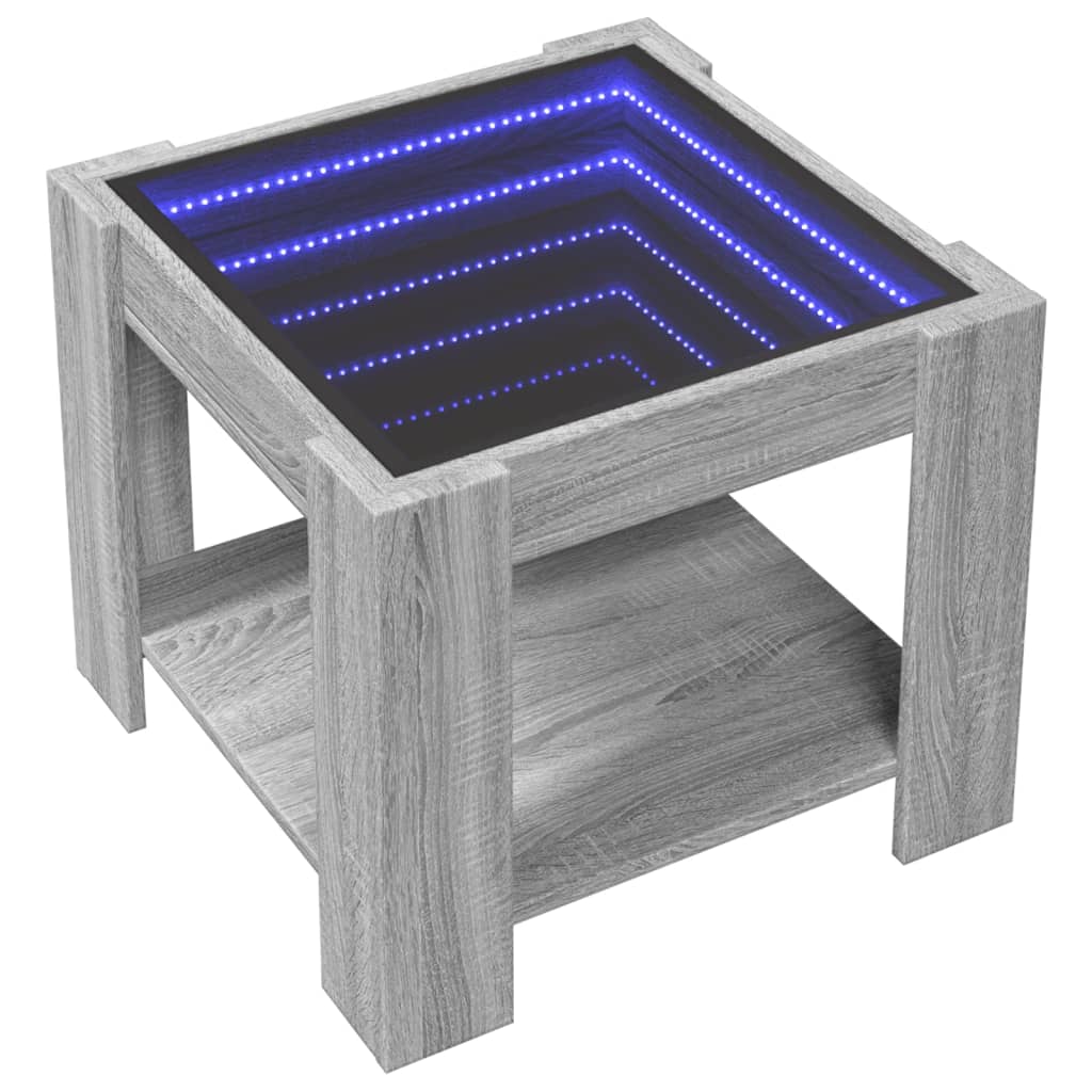 Klubska mizica LED siva sonoma 53x53x45 cm inženirski les