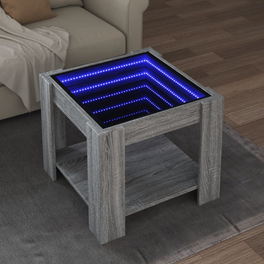 Klubska mizica LED siva sonoma 53x53x45 cm inženirski les