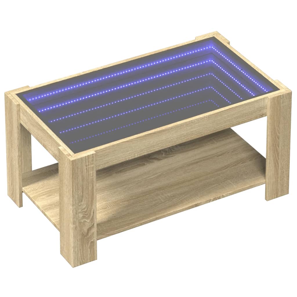 Klubska mizica LED sonoma hrast 93x53x45 cm inženirski les