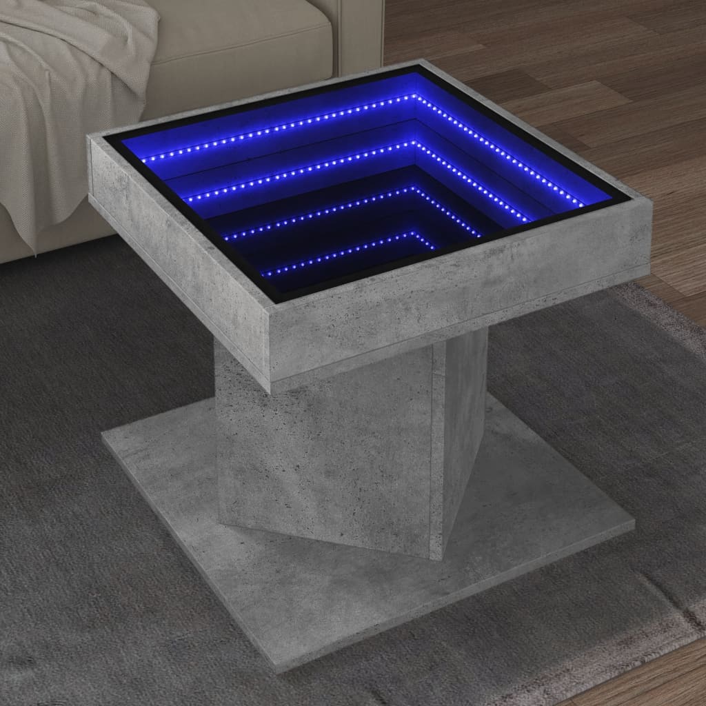 Klubska mizica LED betonsko siva 50x50x45 cm inženirski les