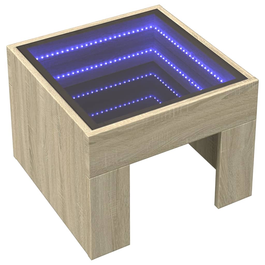 Klubska mizica z neskončnimi LED sonoma hrast 40x40x30 cm