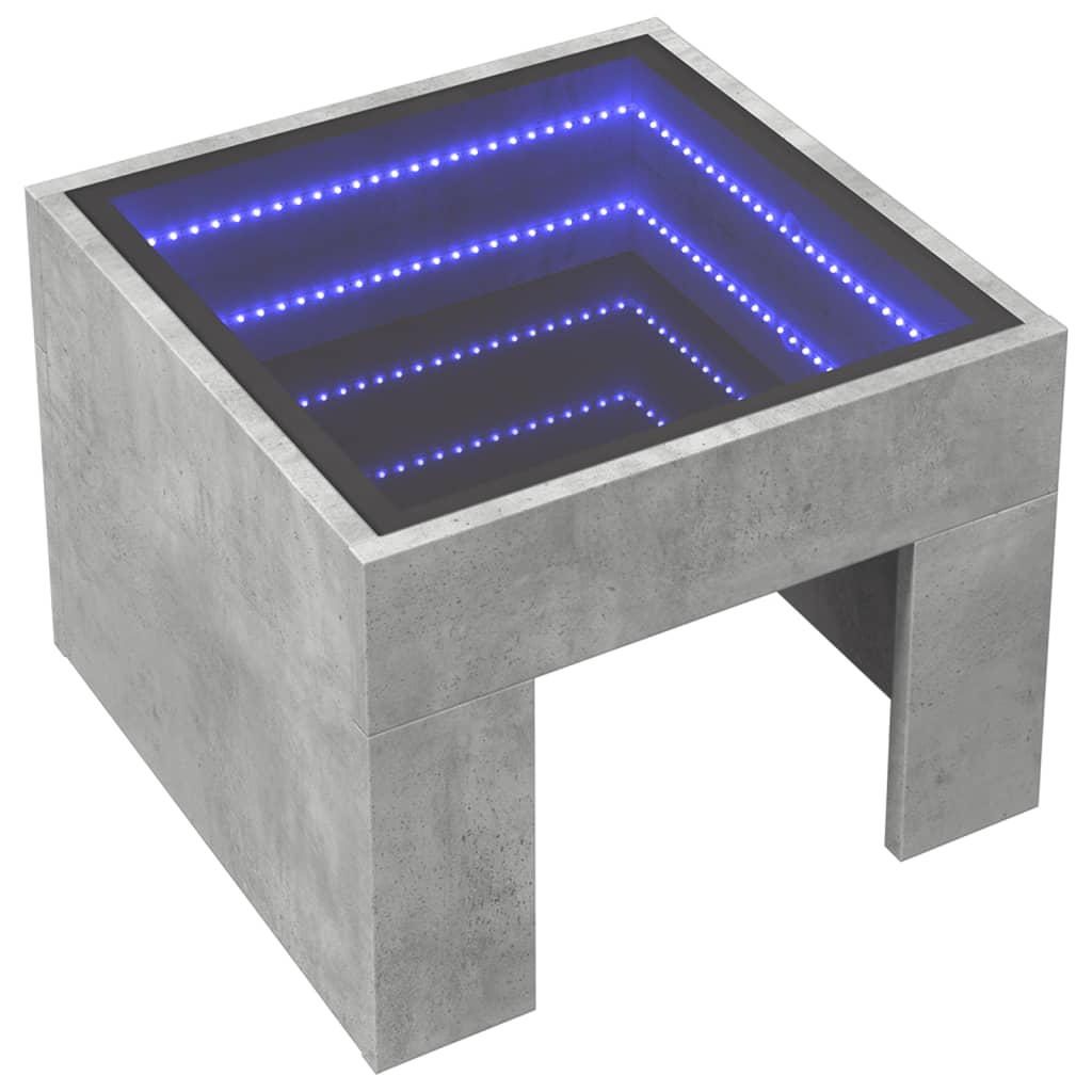 Klubska mizica z neskončnimi LED betonsko siva 40x40x30 cm