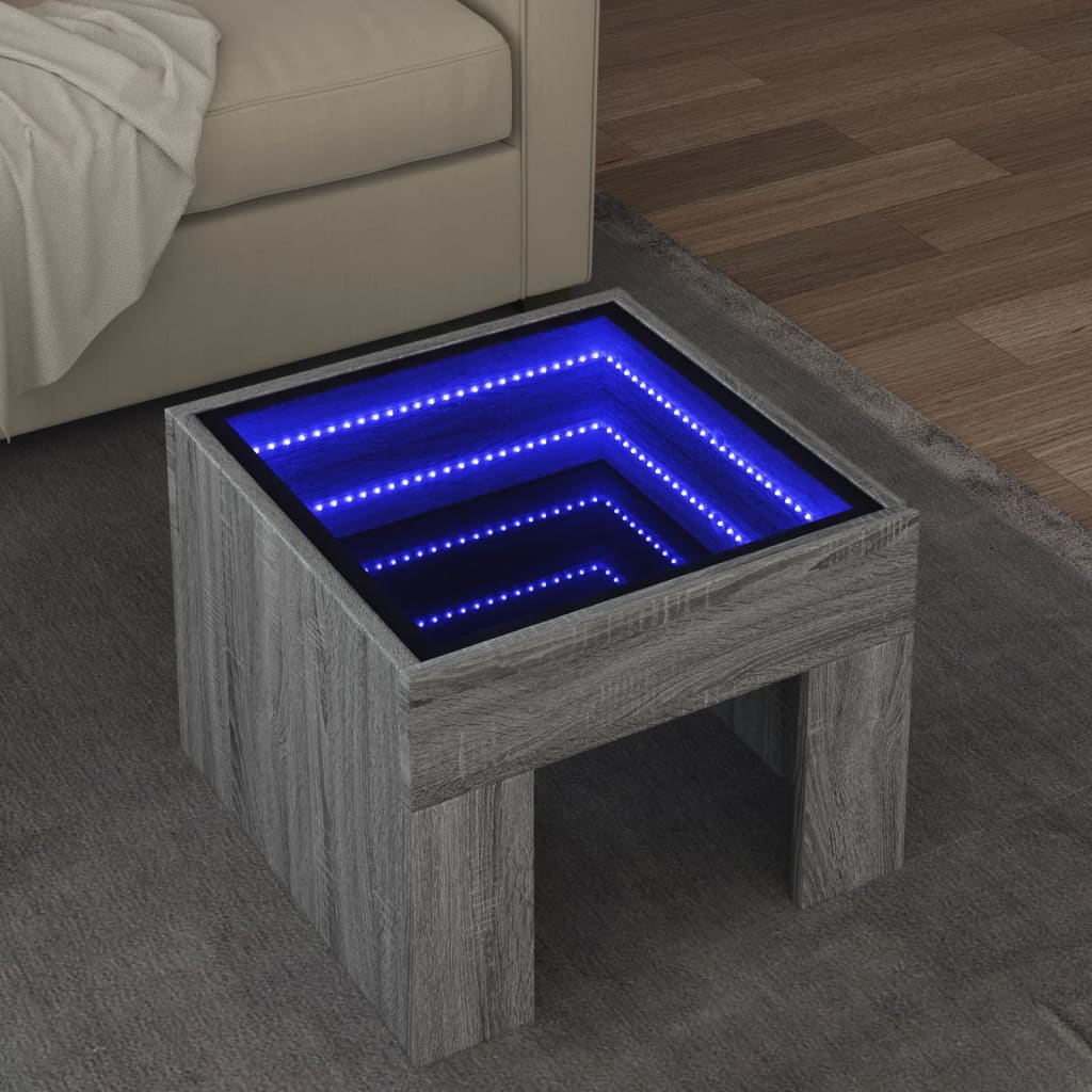 Klubska mizica z neskončnimi LED siva sonoma 40x40x30 cm