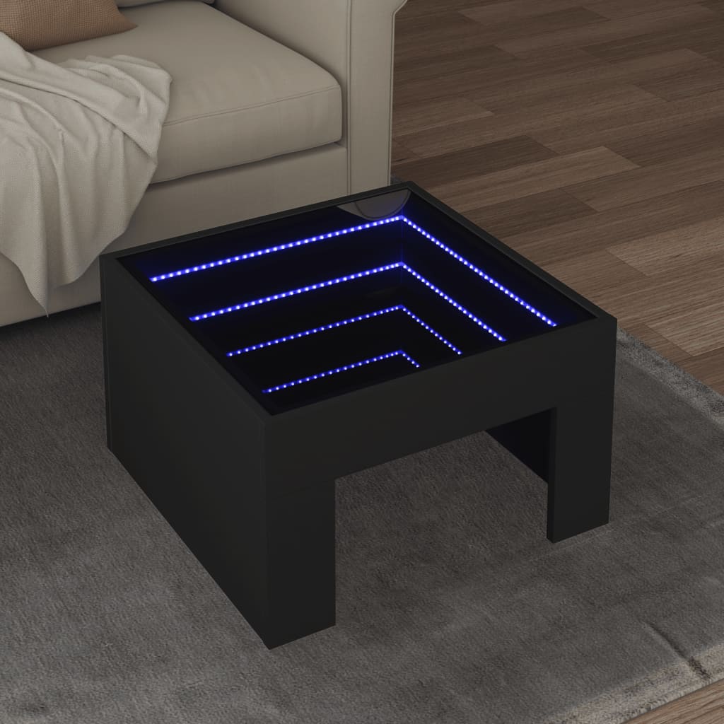 Klubska mizica z neskončnimi LED črna 50x50x30 cm