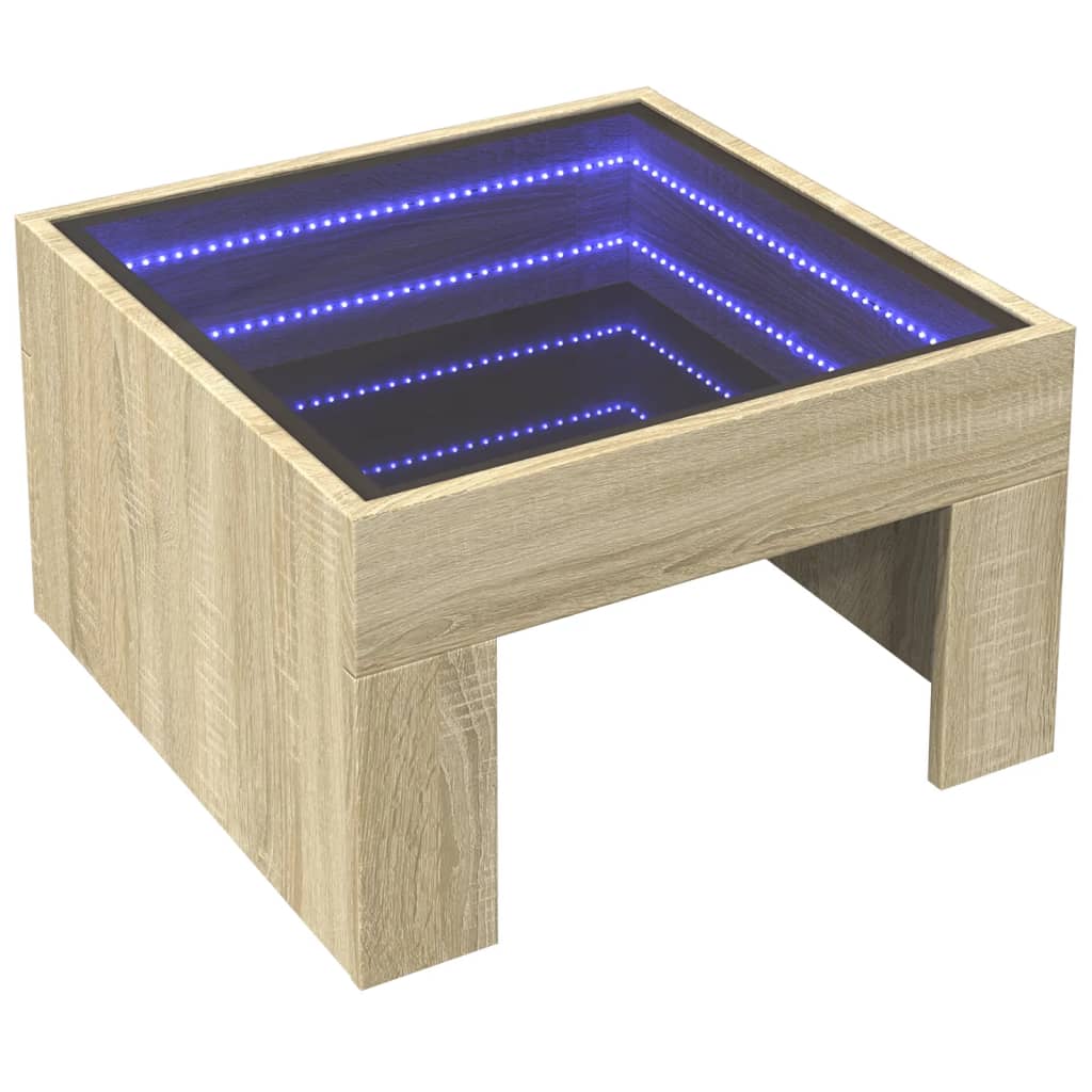 Klubska mizica z neskončnimi LED sonoma hrast 50x50x30 cm