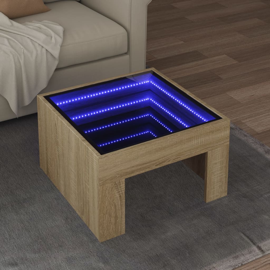 Klubska mizica z neskončnimi LED sonoma hrast 50x50x30 cm