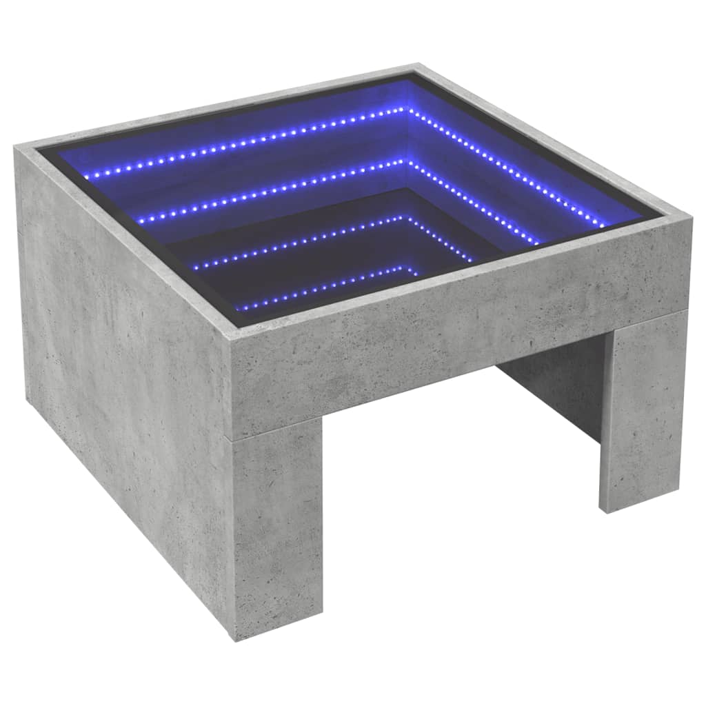 Klubska mizica z neskončnimi LED betonsko siva 50x50x30 cm