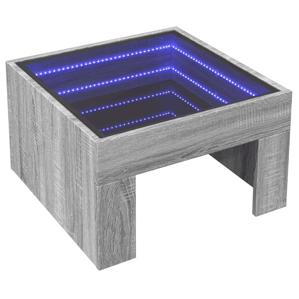 Klubska mizica z neskončnimi LED siva sonoma 50x50x30 cm