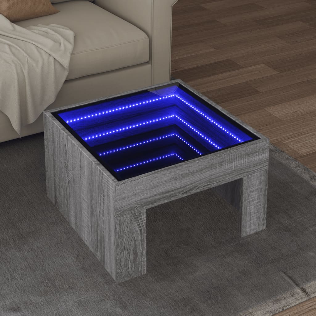 Klubska mizica z neskončnimi LED siva sonoma 50x50x30 cm