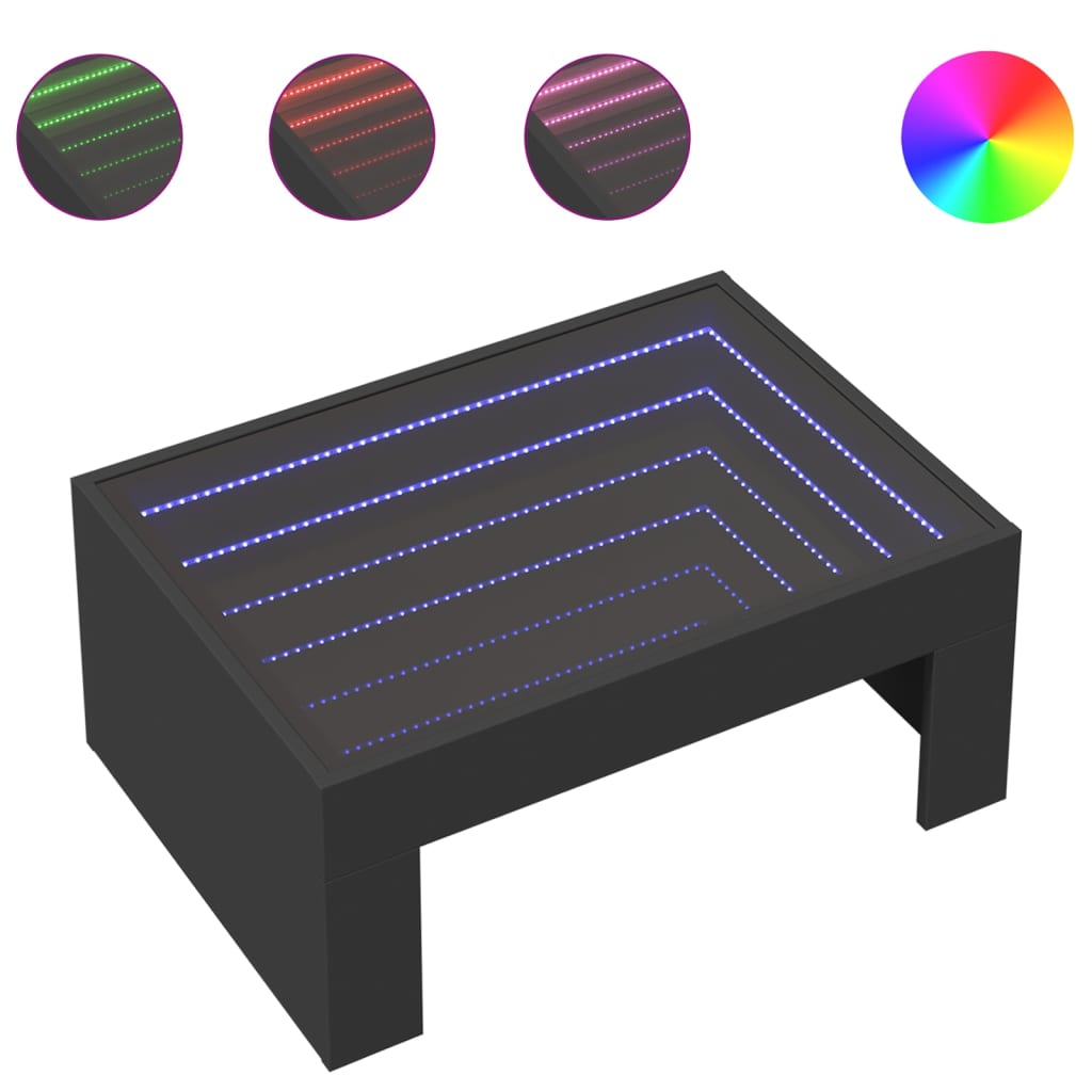 Klubska mizica z neskončnimi LED črna 70x50x30 cm