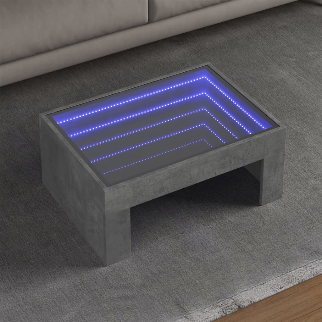 Klubska mizica z neskončnimi LED betonsko siva 70x50x30 cm