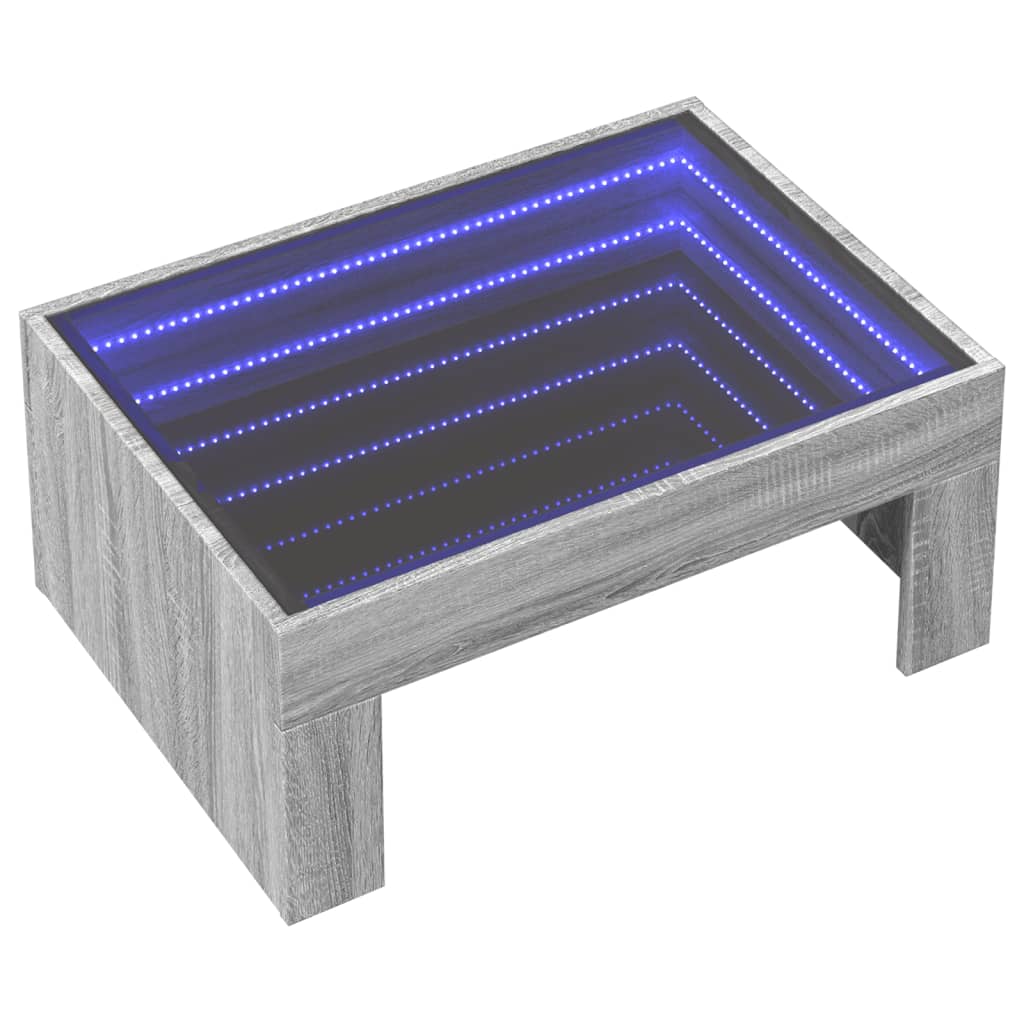 Klubska mizica z neskončnimi LED siva sonoma 70x50x30 cm