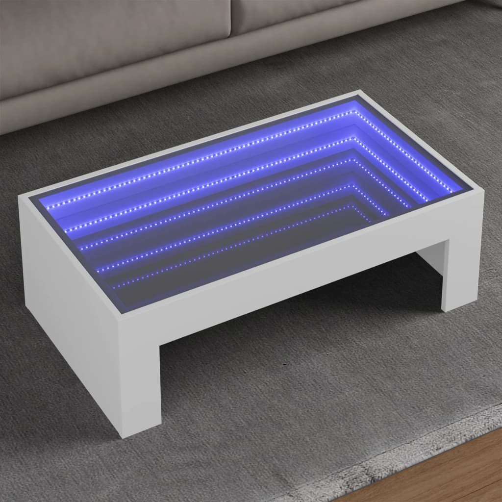 Klubska mizica z neskončnimi LED bela 90x50x30 cm