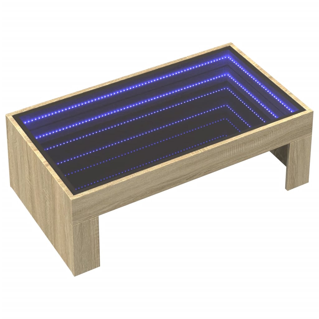 Klubska mizica z neskončnimi LED sonoma hrast 90x50x30 cm