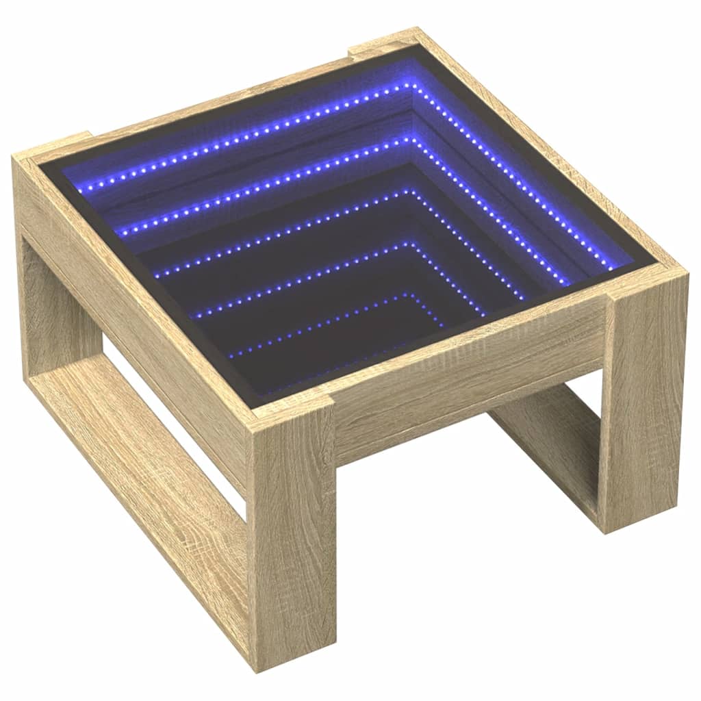 Klubska mizica z neskončnimi LED sonoma hrast 50x53x30 cm